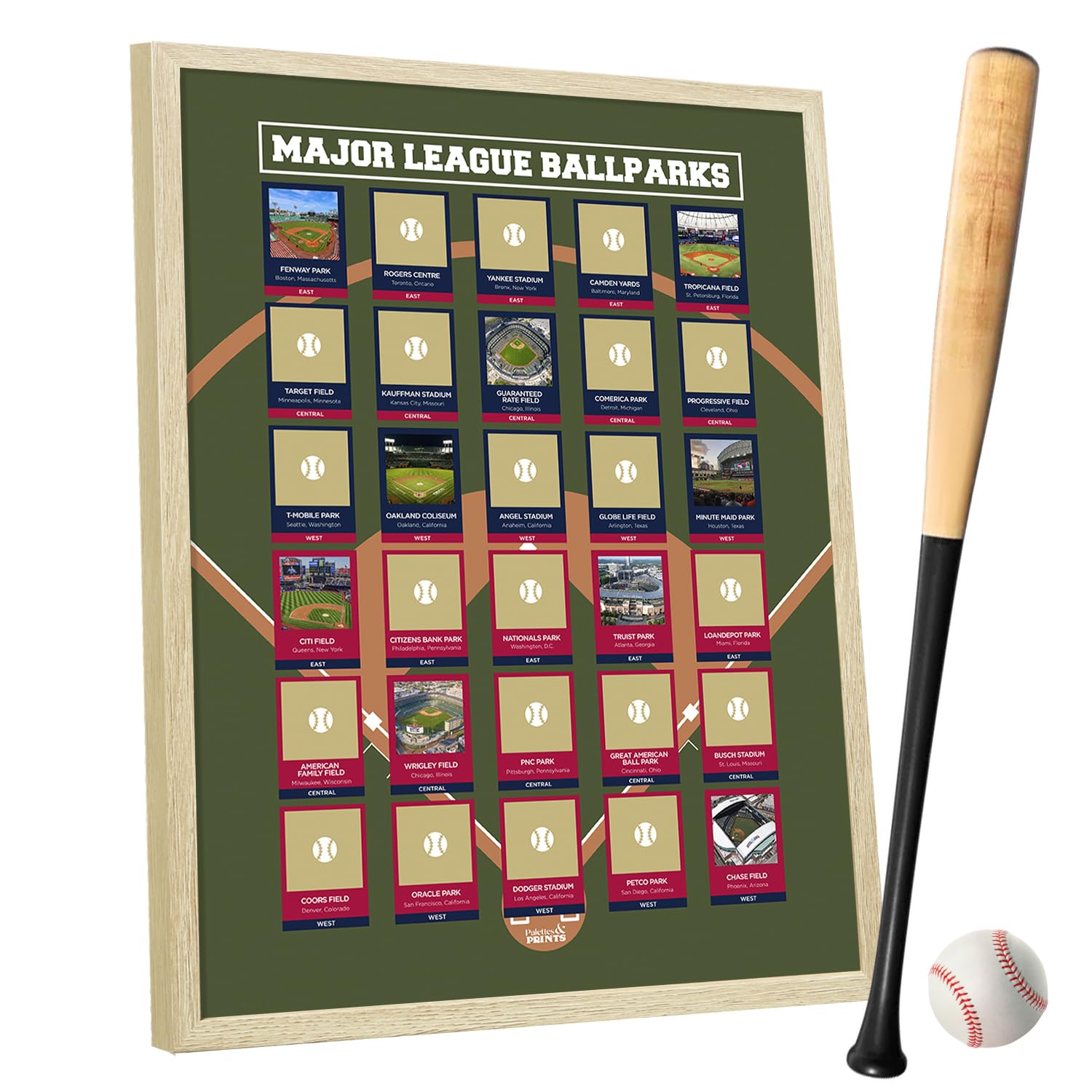 Amazon.com: Framed Pro Baseball Stadiums Scratch Off Poster
